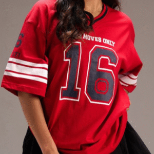 Women Varsity Printed V-Neck Cotton Oversize T-shirt