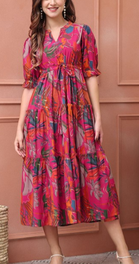 Women Floral Printed Fit & Flare Midi Dress - Image 4
